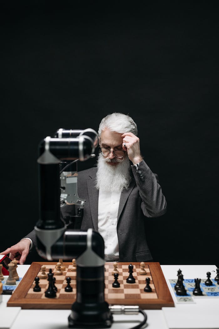 A Bearded Man Playing Chess